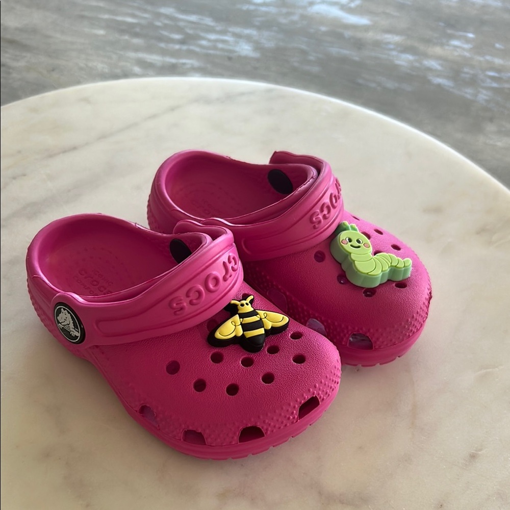 CROCS Kids Shoes in Bright Pink with Fun Charms